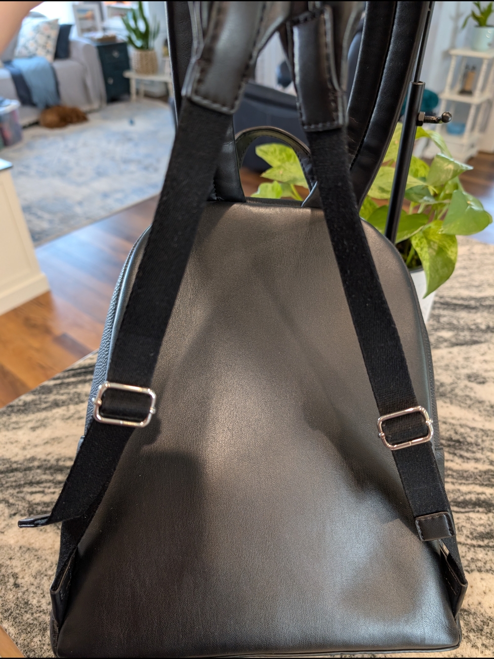 Michael Kors Black Slater Medium Leather Backpack with Chain Accent - Picture 2 of 4